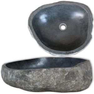 LAVABO - VASQUE Vasque à poser en pierre de rivière, Ovale 30-37 cm, Lavabo pour Salle de bain, Vestiaire ou Toilettes