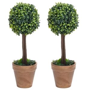 ARBRE - BUISSON Plantes de buis artificiel 2 pcs avec pots Boule Vert 56 cm