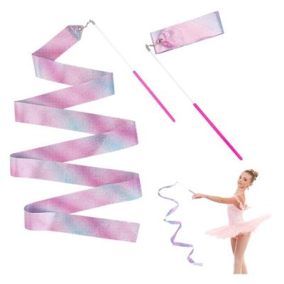 Set De 4 Rubans Gymnastique Enfant 2 M Avec Baguettes 30 Cm - Rose Scintillant, Pour Danse Rythmique, Entraînement