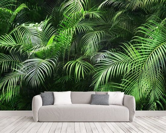 Papier Peint Panoramique Paysage Tropical Avec Des Palmiers Vert Foncé