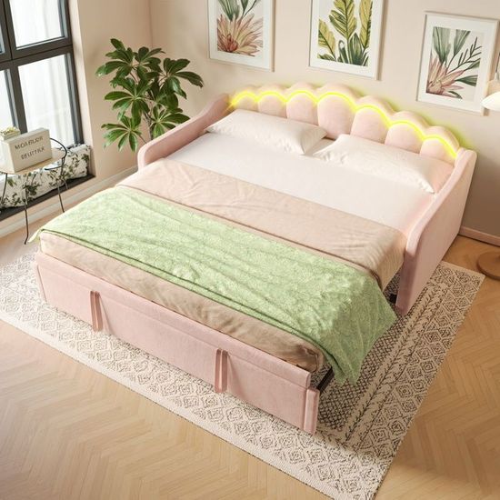 Lit Simple 90x200cm, Lin, Canapé Convertible Avec Lit Gigogne 90x190cm Sans Matelas Usb 85716516