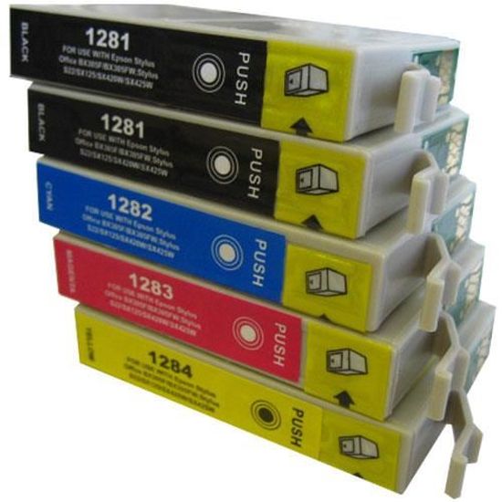 Pack 5 Cartouches Compatibles Epson T1285 Stylus Sx438w 1 Noir 1 Gratuite Et 3 Couleurs Prix Pas Cher Cdiscount