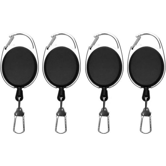 Lot De 4 Porte-Clés Rétractables En Spirale - Noir Pour Clés, Téléphone