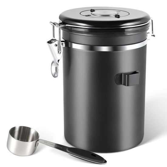Récipient Alimentaire étanche Récipient Café Hermétique 1,8L Acier Inoxydable - Valve Dégaçage - Conservation Grains Et Noix Boîte Café Acier Inoxydable