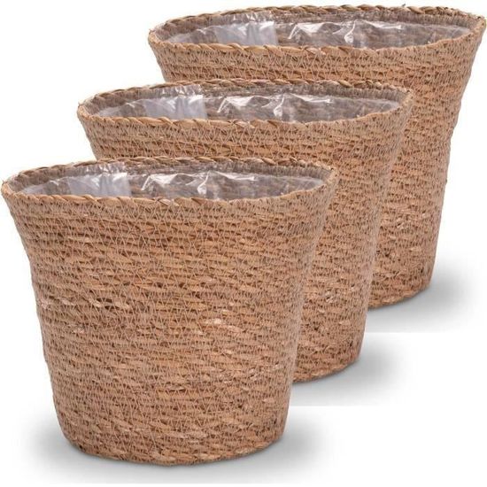 Lot De 3 Paniers En Jonc De Mer Pour Plantes – Taille S, M, L – Cache-pots Déco Intérieur Ou Rangement
