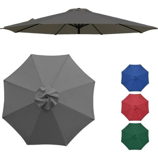 Toile De Rechange Parasol Déporté Carré 3x3m - 8 Côtes - Tissu Polyester Vert Foncé - Imperméable UV - 7