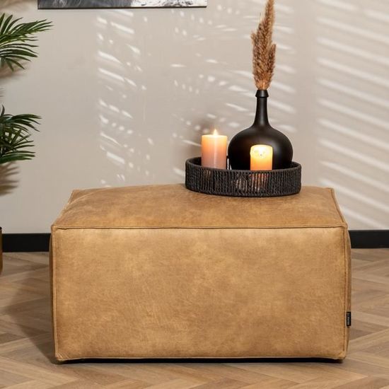 Memphis Pouf Industriel Écocuir Beige Cdiscount Maison