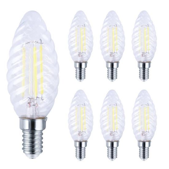 6x E14 Ampoule LED Filament Incandescent Bulb Vintage Forme Bougie Ampoules Blanc Froid, LED Lampe 6W équivalent à 60W,Lumières 6500