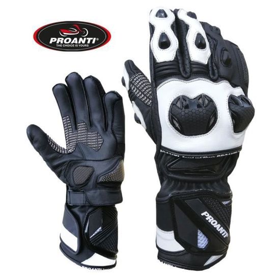 PROANTI Gants Moto Racing Pro Cuir Vachette Taille XL - Protections Renforcées, Confort & Sécurité Optimal
