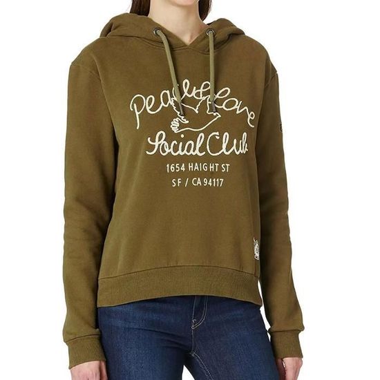Sweat capuche court style militaire femme Superdry kaki Kaki