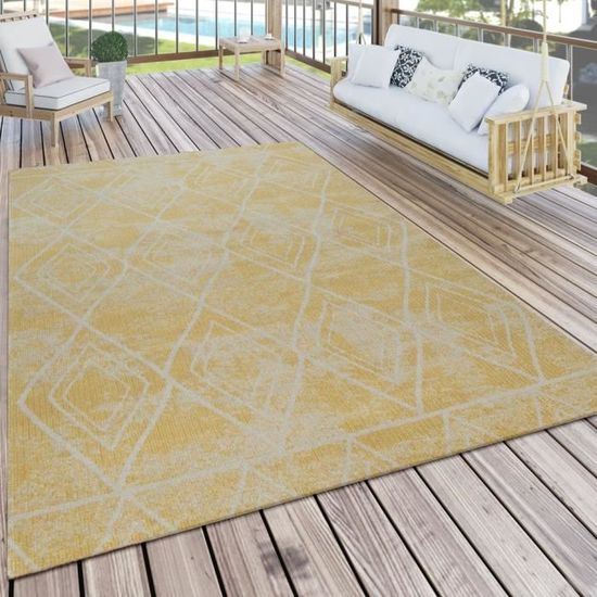 tapis exterieur balcon terrasse terrasse jaune diamants motif skandi design robuste doux et doux 160x220 cm achat vente tapis cdiscount