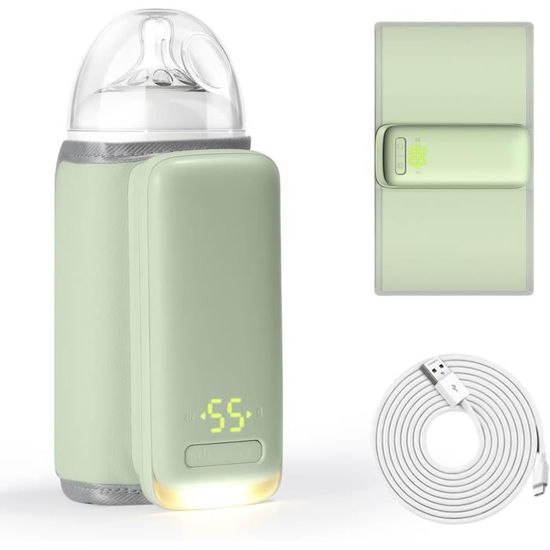 Chauffe-biberon Portable 500mL USB Rechargeable - Batterie 10400 MAh - Chauffage Rapide à 45°C - Idéal Voyages, Voiture, Avion
