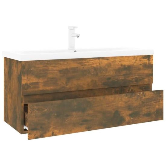 Meuble lavabo avec bassin intégré Chêne brun Bois d'ingénierie-S16816