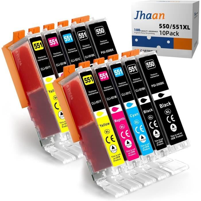 Lot De 10 Cartouches D'encre Compatibles Pour Imprimante Canon MP550 - PGI520/521 Avec Puce - Neuf