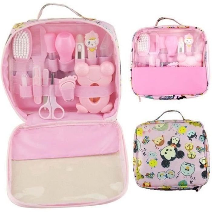 13PCS Trousse de Soin et Santé Pour Bébé Essentiel de Toilette -Rose