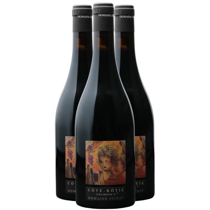 Côte Rôtie Champon's Rouge 2020 - Lot de 3x75cl - Domaine Pichat - Vin AOC Rouge de la Vallée du Rhône - Cépage Syrah