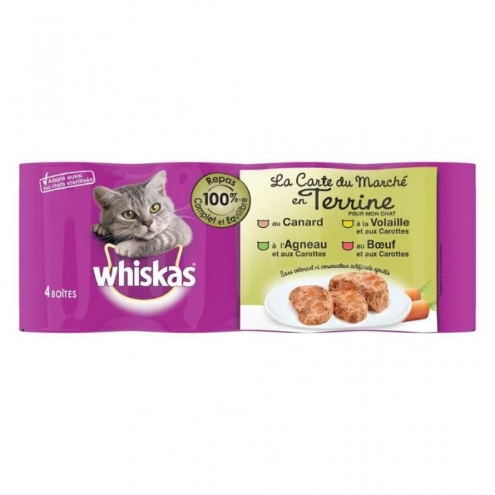Whiskas Boîtes pour Chat La Carte du Marché en Terrine par 4 (lot de 2 soit 8 boîtes)