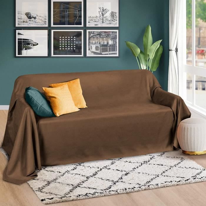 Beautissu Romantica Couverture 210x280cm Marron - Plaid - Couvre-lit ou sofa jeté de canapé effet velours
