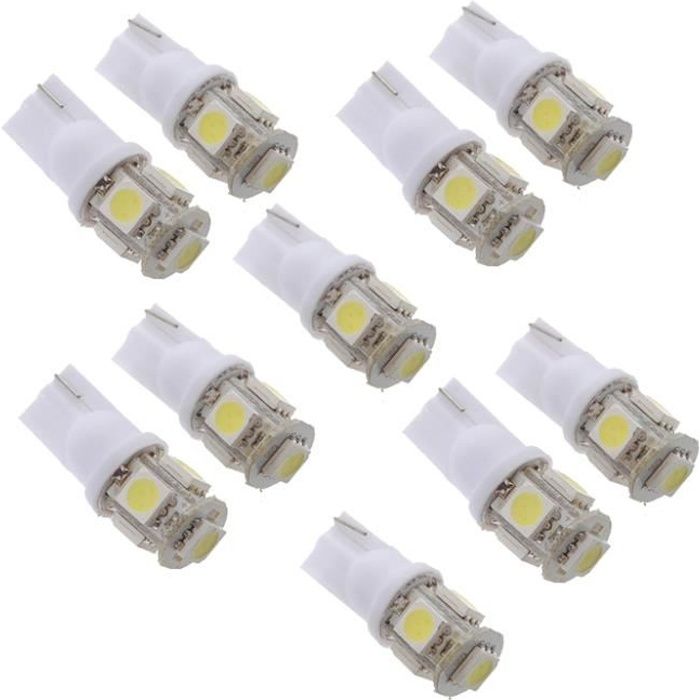 10x T10 194 168 W5W 5050 SMD 5 LED Veilleuse Ampoule Lampe Blanc Xenon Voiture