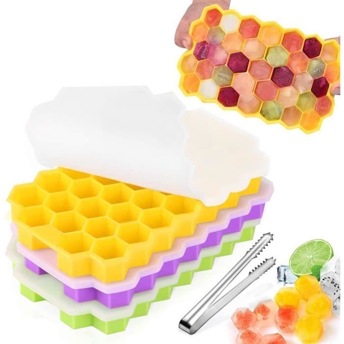 Bac à Glaçons,Glaçon avec Couvercle,3pcs Bac a Glacons,Glaçon Silicone,Moules à Glaçons pour l'eau Whisky Cocktail Glace Fruits
