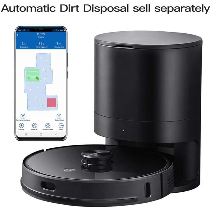 Proscenic, M7 PRO aspirateur robot, avec laser navigation intelligente, nettoyeur et laveur 2 en 1, connecté Wi-Fi, recharge automat