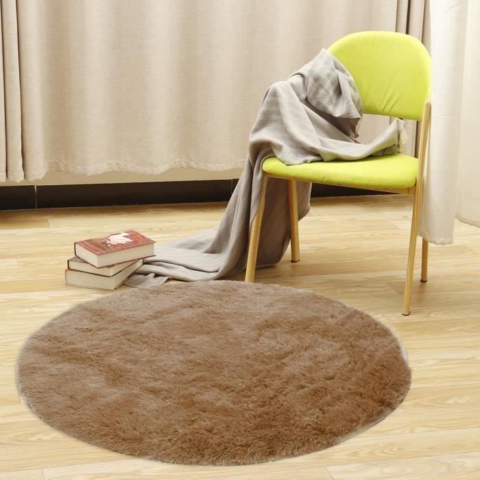 Ronde Tapis de sol Couverture Anti-dérapant Shaggy Tapis Accueil Salon Chambre Tapis Carré Yoga Kaki