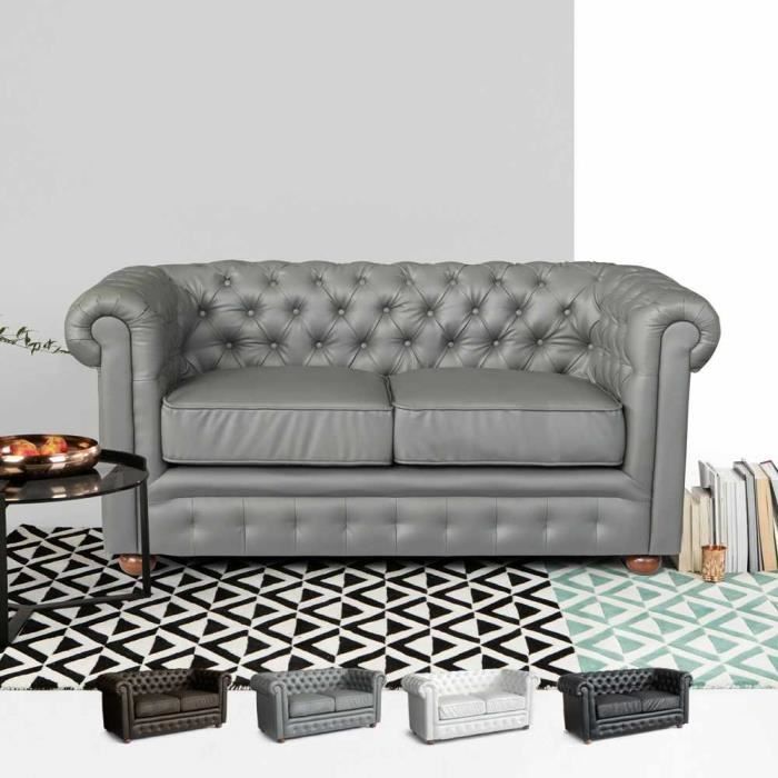 Canapé droit Gris Cuir Design Confort