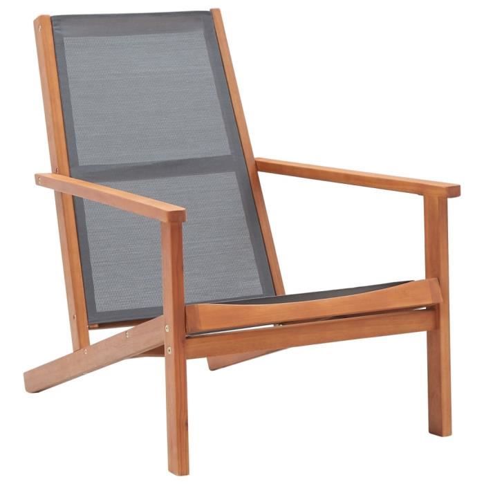 Chaise de jardin Fauteuil de Jardin Gris - Bois d'eucalyptus solide et textilène Nouveau *758438