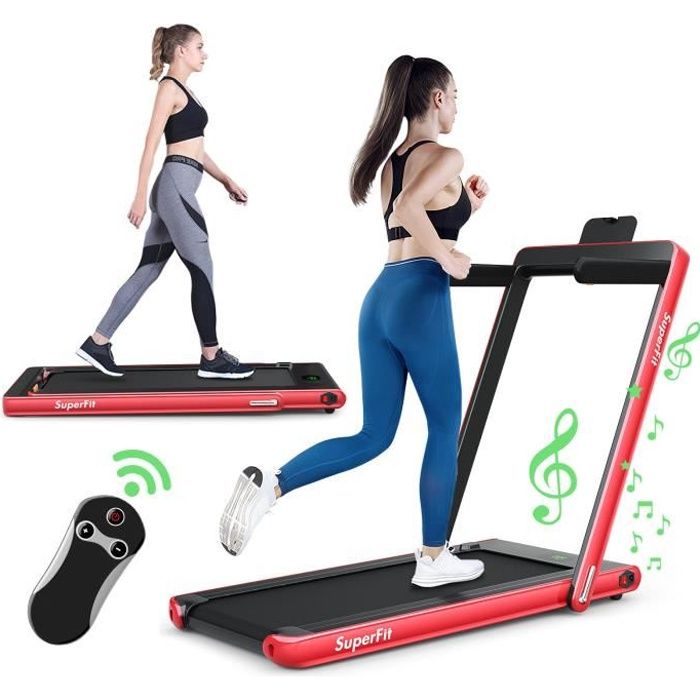 COSTWAY Tapis de Course/Marche Pliable Contrôlé par APP Bluetooth 12 Km/H avec Ecran LED Haut-parleur 0,75HP Télécommande Rouge