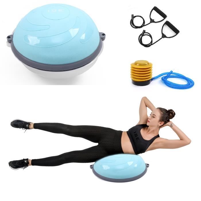 ISE Balance trainer, Demi-Ballon d’Entraînement Ø 58 cm,avec Câbles de Resistance et Pompe,pour Yoga, Gymnastique,Bleu SY-BAS1004-BL