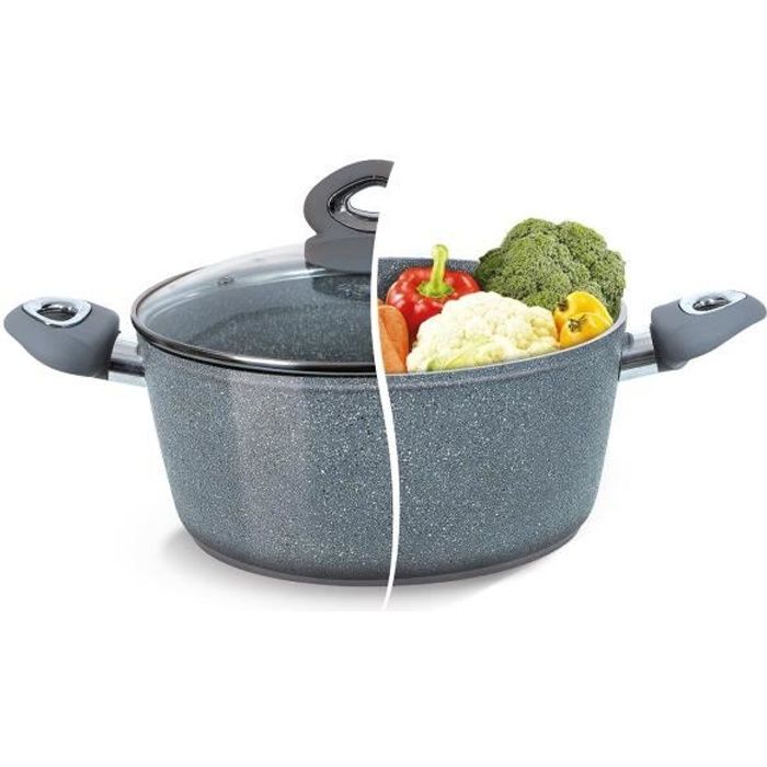 Faitout tous feux dont induction - revêtement en pierre avec couvercle - Diamètre 24cm