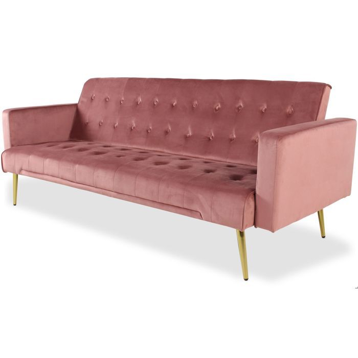 Canapé droit Rose Velours Pas cher Moderne Grand
