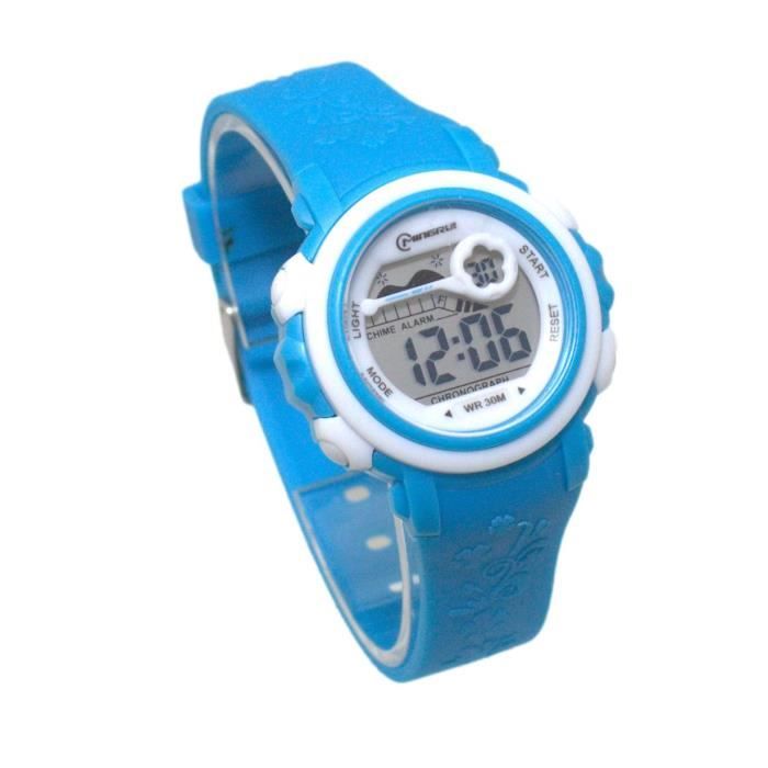 Montre Enfant Bleu Turquoise quartz digitale sport chrono alarme etanche