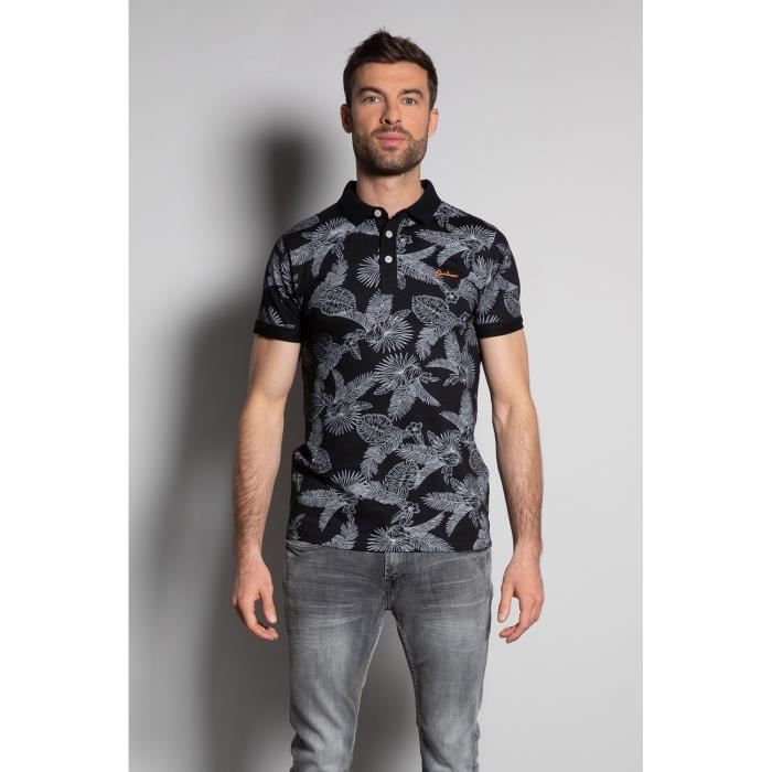 Polo imprimé végétal PAGUITO - Black