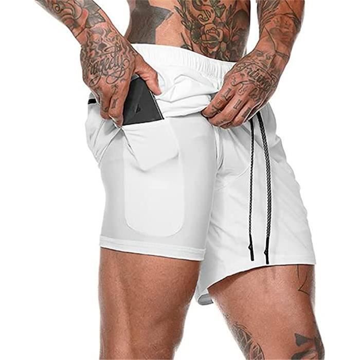 Short de Sport Homme Taille Elastiquée , Compression Running Shorts avec Poche Séchage Rapide Respirant pour sport Running Fitness