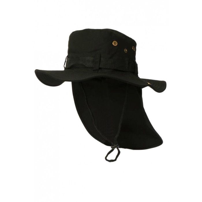 Chapeau Bob Safari Noir Lien Serrage et Protege Nuque - Taille unique - Noir