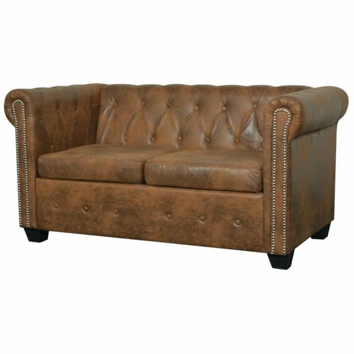 6496Queen® Canapé Chesterfield 2 places,Sofa Vintage Design,Canapé d'angle Sacandinave Cuir artificiel Marron Taille:145,5 x 76 x 70