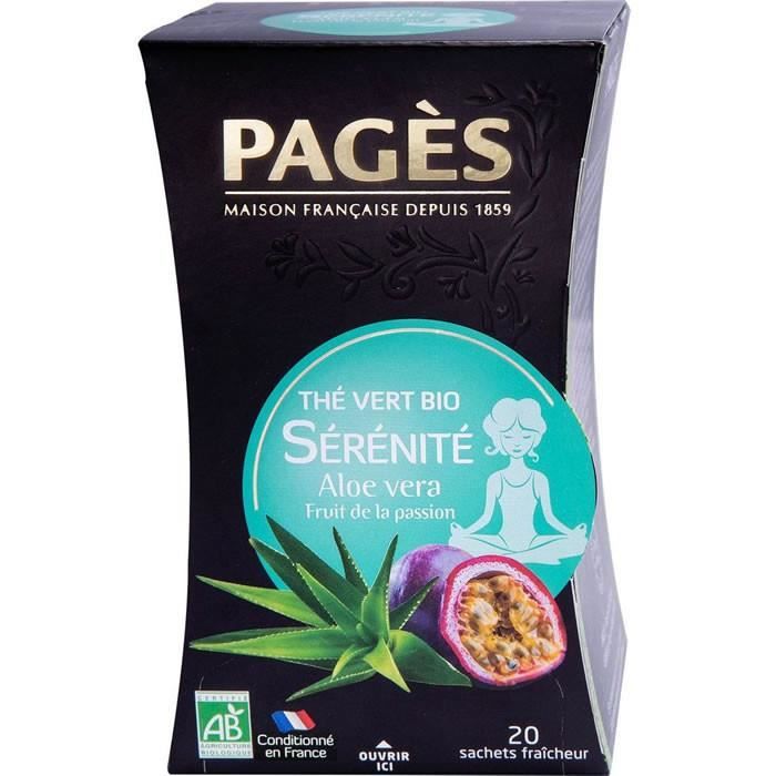 LOT DE 6 - PAGES Thé vert Bio Sérénité Aloe vera Fruit de la passion - 20 sachets