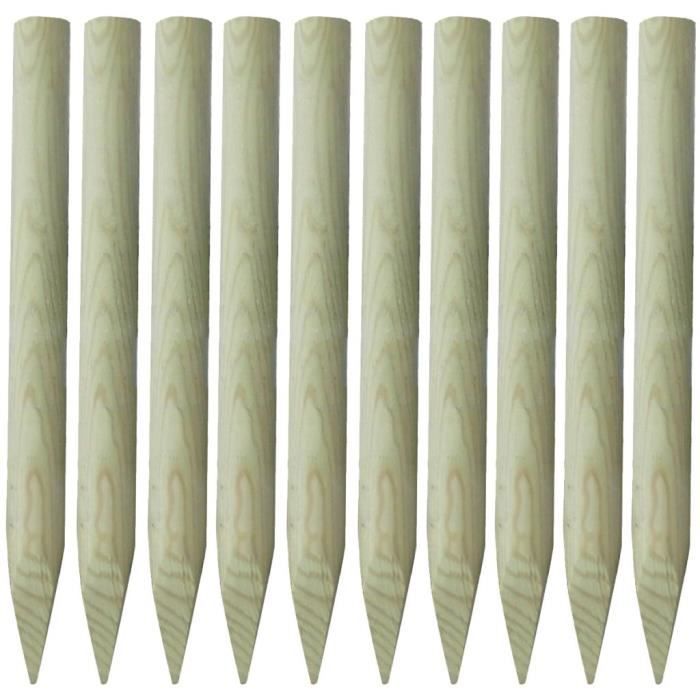 Lot de 10 piquets de clôture en bois 100 cm Vert