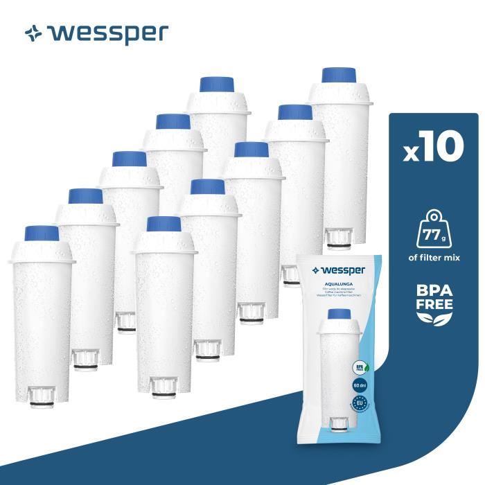 10X Wessper Filtre à eau, pièces de rechange pour cafetiere Delonghi DLSC002