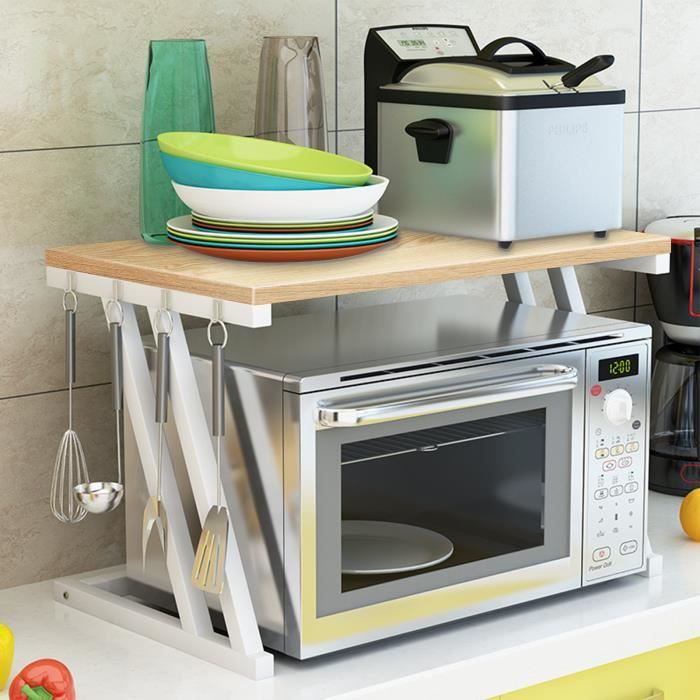 Willonin® Support de Four à Micro-Ondes de couleur bois naturel, Meuble à Épices en forme Z de L 57cm, Etagere de Rangement cuisine