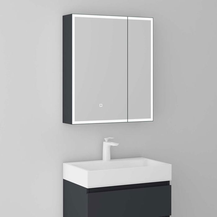 mai & mai armoire de toilette avec éclairage led armoire miroir mural de salle de bain 60x15x70cm anthracite mat spiegelsr-04
