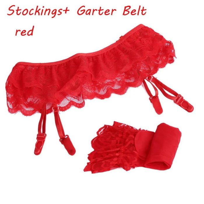Geyoga 3 Sets Bas Et Porte-Jarretelles Dentelle Femme - Noir Blanc Rouge - Jarretière Sexy Pour Halloween Et Soirées