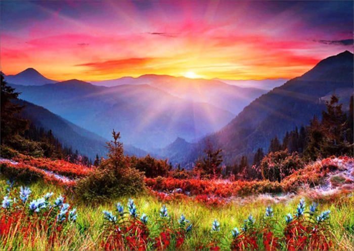 MXJSUA Kit Peinture Diamant 5D Paysage Fleurs Coucher De Soleil 30x40cm - Bricolage Diamond Painting Complet