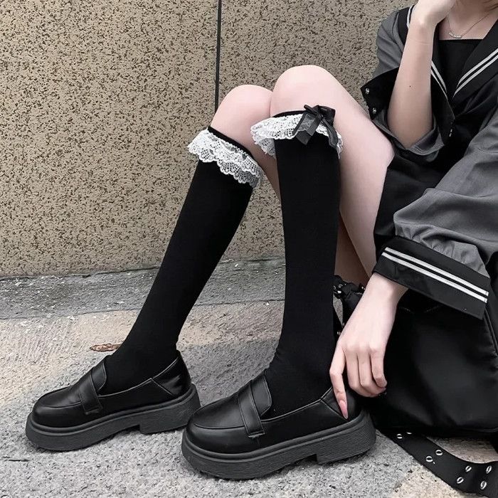 Fille Lolita Chaussettes Courtes Nœud Dentelle Ruché Cute Japonais