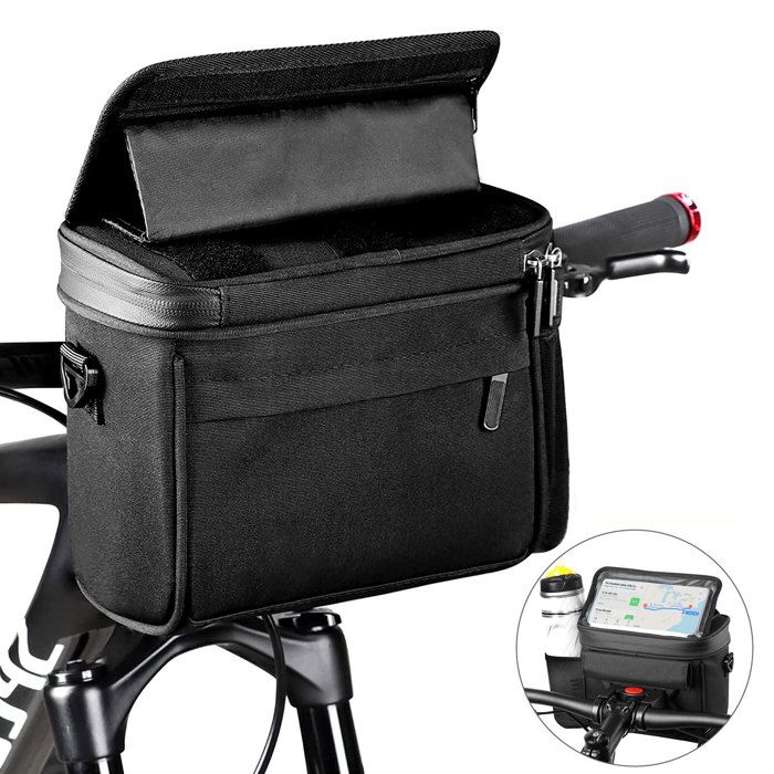 TTLIFE Sac De Guidon Vélo, Sacoche De Guidon Étanche,5L Grande Capacité, Équipé De Adaptateur Et Bandoulière, avec Écran Tactile