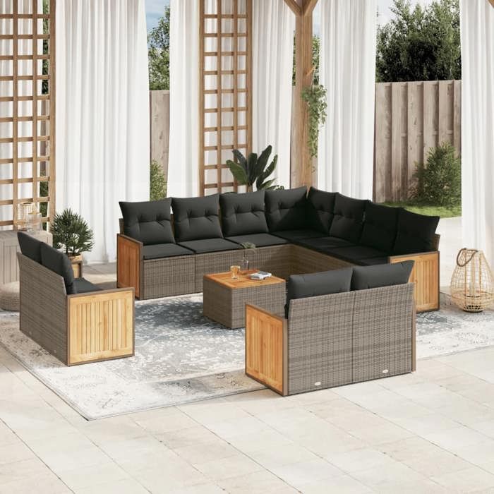 Canapé Central De Jardin Résine Tressée Avec Coussins Gris - Modulaire Extérieur