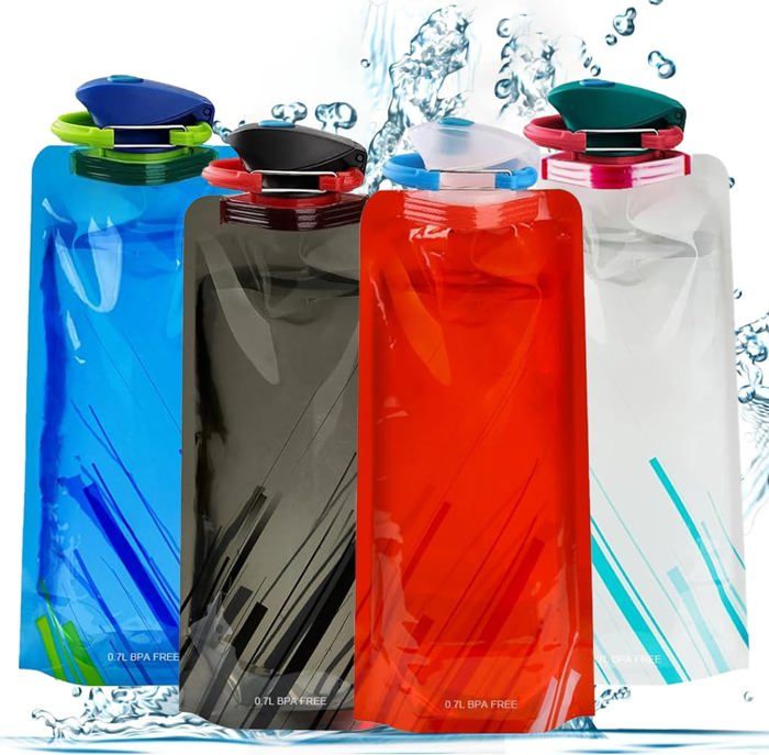 Bouteille D'eau Pliable 700 Ml - Gourde Souple Réutilisable Pour Rando, Vélo, Camping (lot De 2, Bleu/blanc)