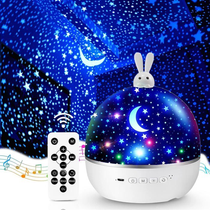Veilleuse Bébé Projecteur Ciel Etoile Veilleuse Enfant Bluetooth Veilleuse Musicale Et Lumineuse 360°Rotation Etoile Lumineuse
