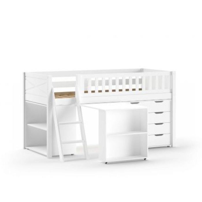 Lit Mi-Hauteur Scott Bureau Bibliothèque Commode Blanc Lit Mi-Hauteur Scott Bureau Bibliothèque Commode Blanc